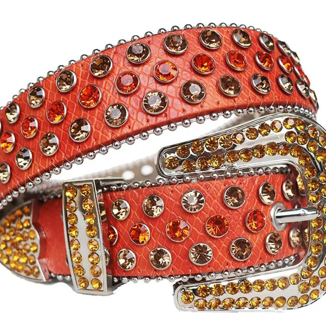 Multi Rhinestone Belt With Red Strap