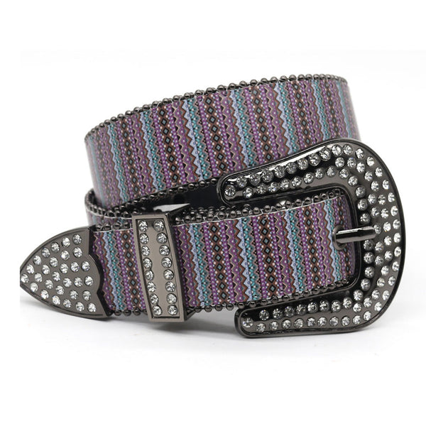 EngTRMved Buckle Angel TRMnch White Studded Rhinestone Belt