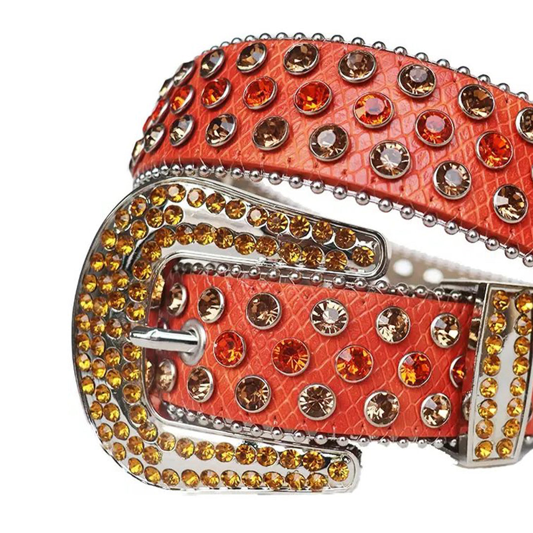 Multi Rhinestone Belt With Red Strap