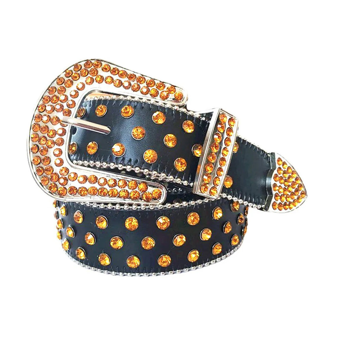Orange Rhinestone Belt With Black Strap