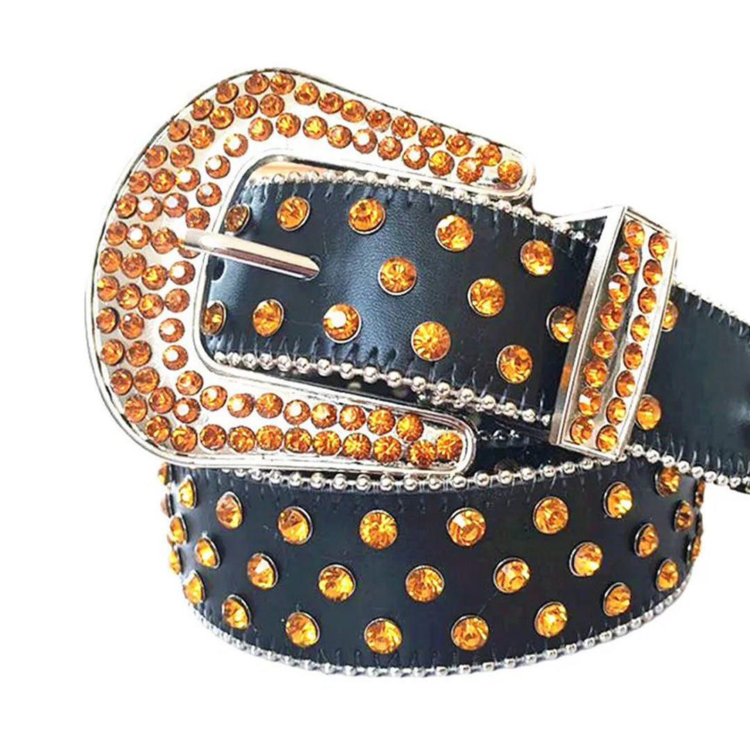 Orange Rhinestone Belt With Black Strap