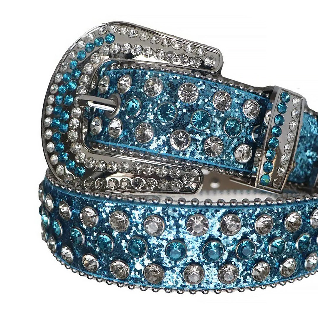 Diamond And Blue Rhinestone Belt With Blue Glitter Strap