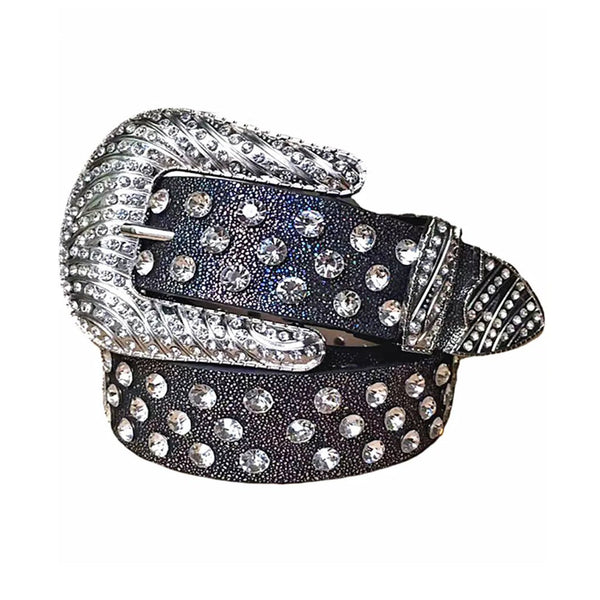 Diamond Rhinestone Belt With Black Glitter Strap