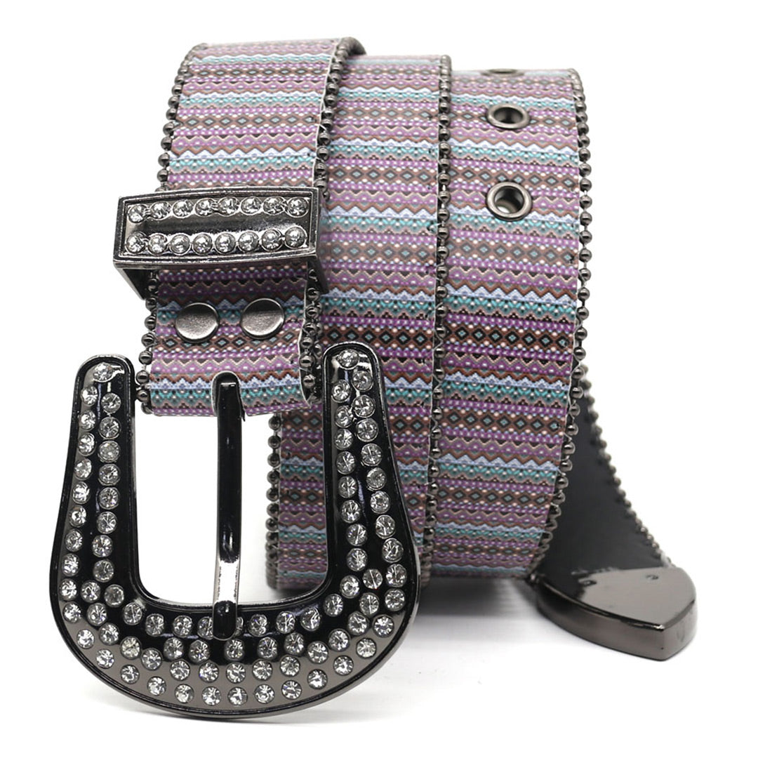 EngTRMved Buckle Angel TRMnch White Studded Rhinestone Belt