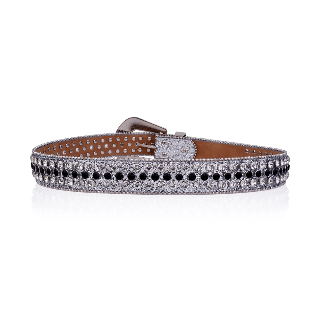 Silver Strap With Silver & Black Studded Rhinestone Belt