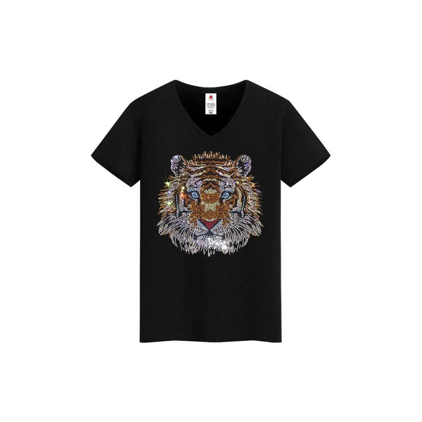Tiger Print Rhinestone T-shirt