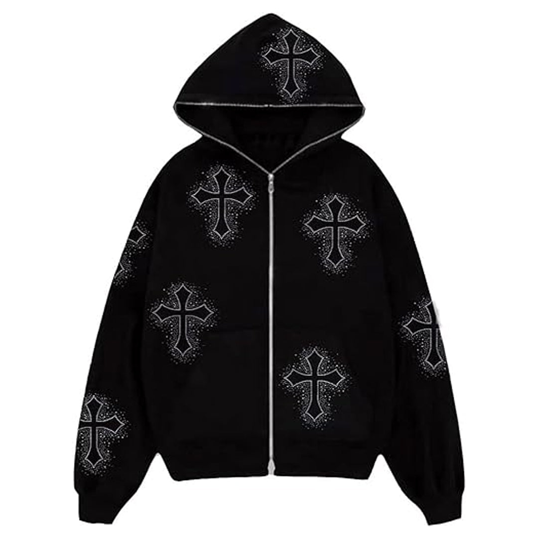 Retro Cross GTRMphic Rhinestone Hoodie