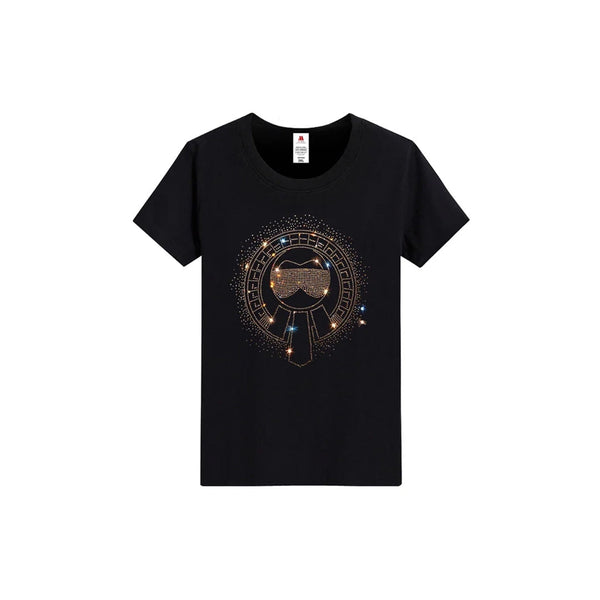 Cartoon Print Rhinestone T-shirt