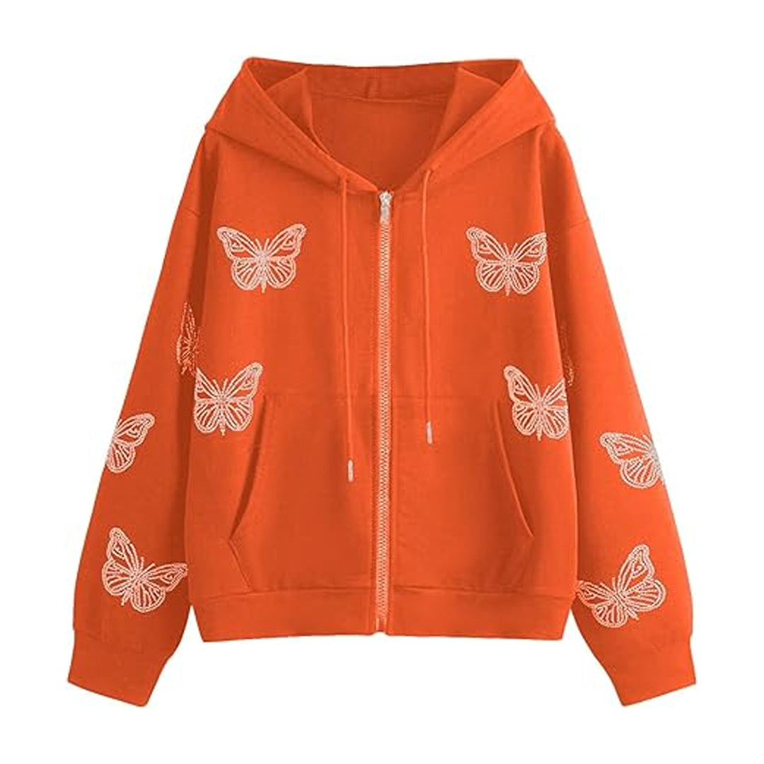 Women's Casual Butterfly DTRMwstring Rhinestone Hoodie