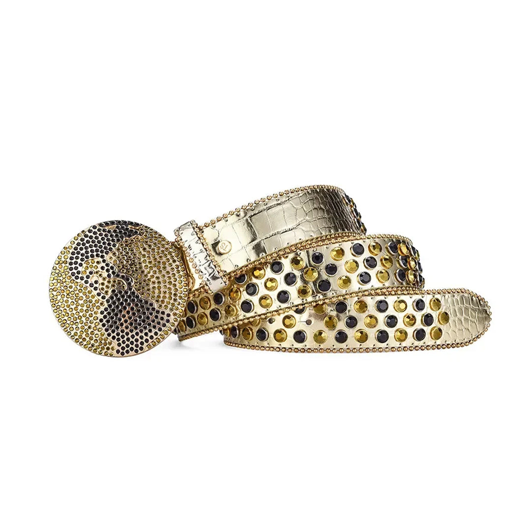 Globe Buckle With Gold & Black Studded Rhinestone Belt