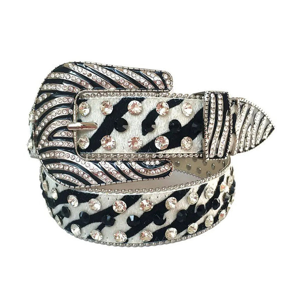 Diamond and Black Rhinestone Belt With Zebra Strap