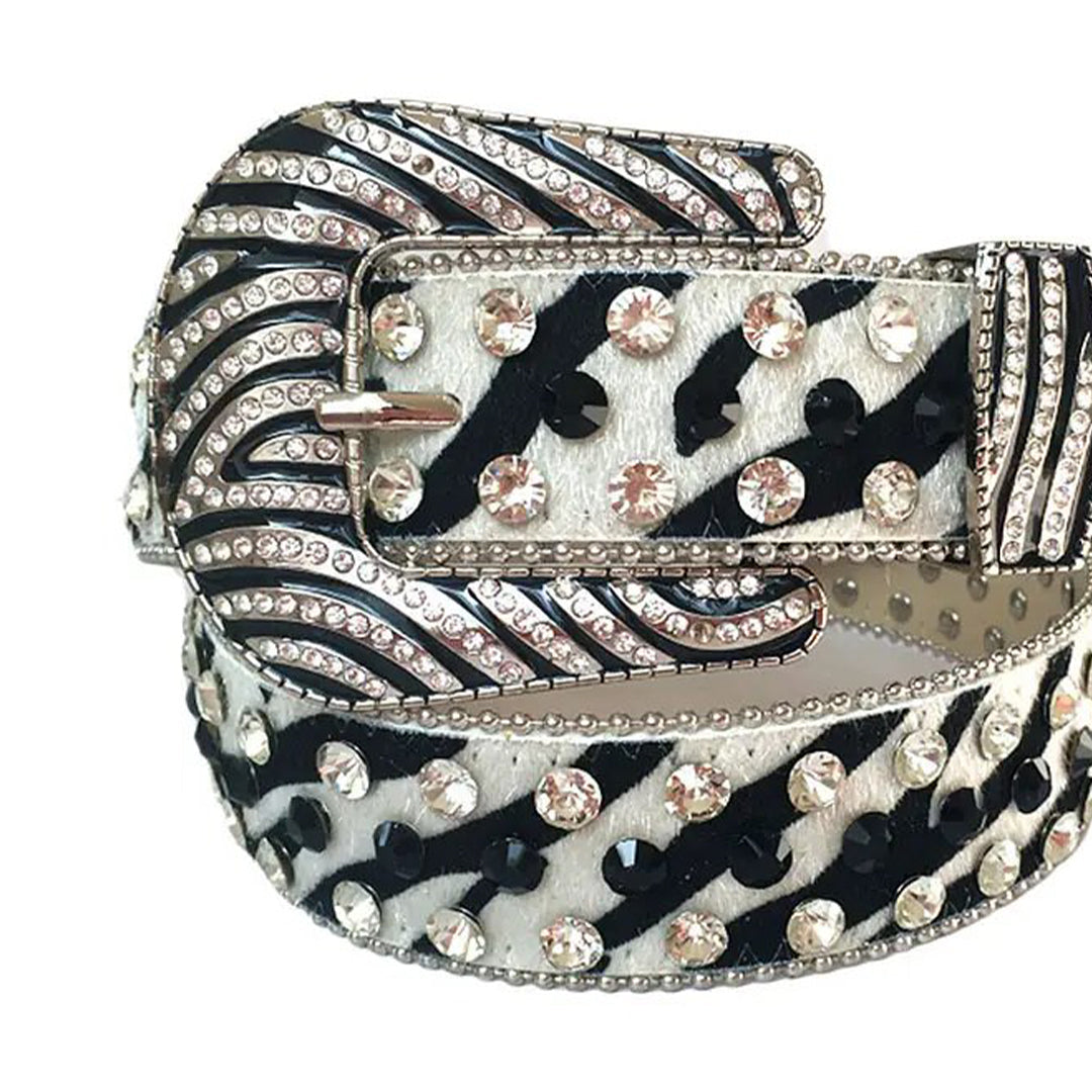 Diamond and Black Rhinestone Belt With Zebra Strap