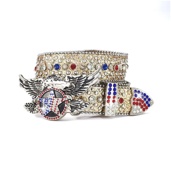 Eagle Buckle Gold Strap Crystal Studded Rhinestone Belt