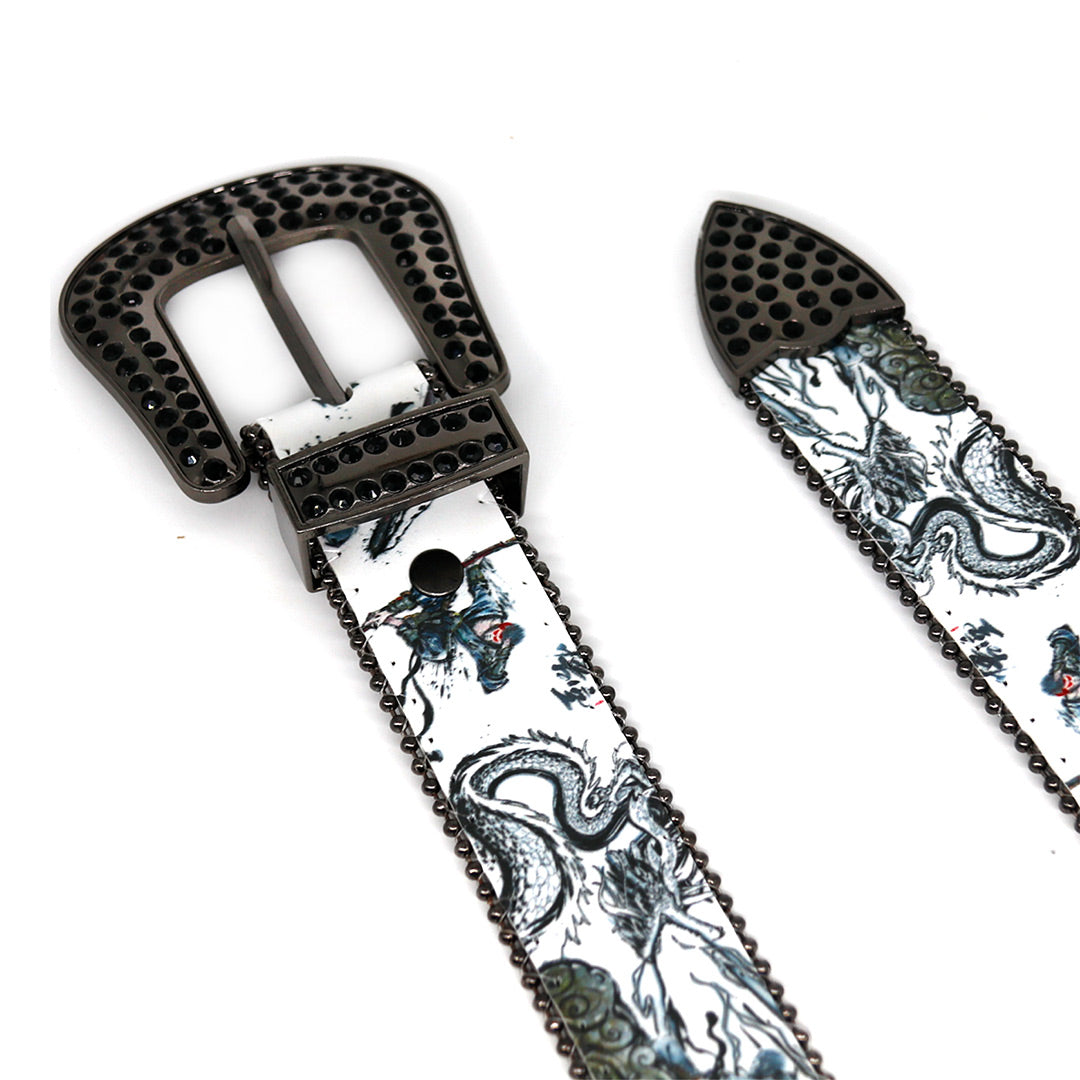 EngTRMved Buckle Halloween DecoTRMtion Black Shiny Rhinestone Belt