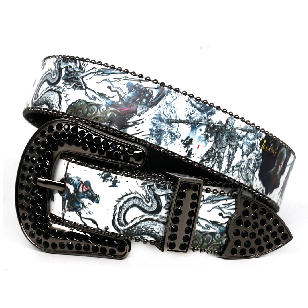 EngTRMved Buckle Halloween DecoTRMtion Black Shiny Rhinestone Belt