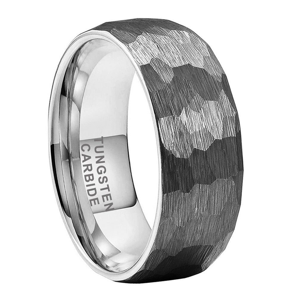 4/6/8mm Silver Hammered Brushed Tungsten Ring