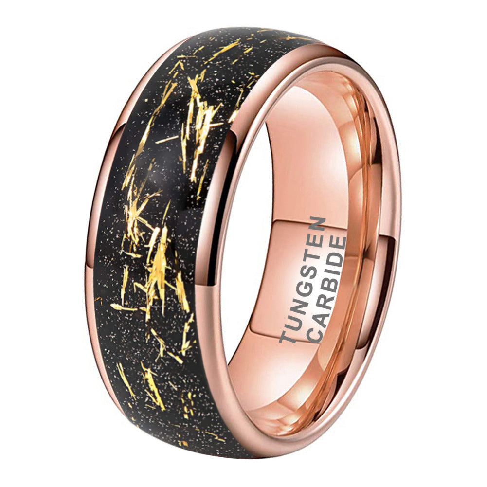 8mm Meteorite Dome Gold Carbide Tungsten Ring