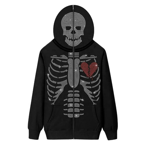 Sad Skeleton Sudded Rhinestone Hoodie